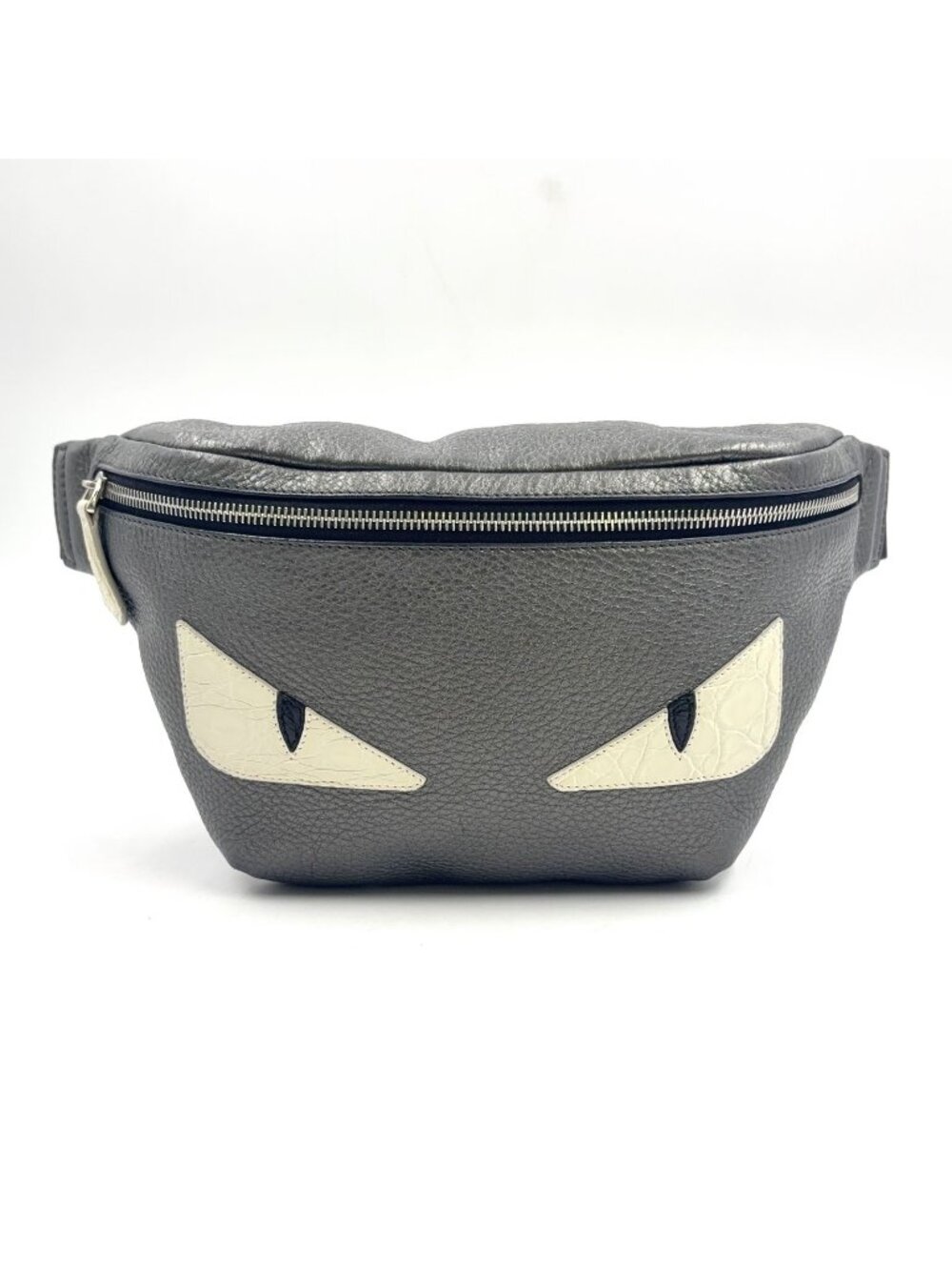 Fendi Bugs Monster Eye Leather Gray White Belt Bag Silver